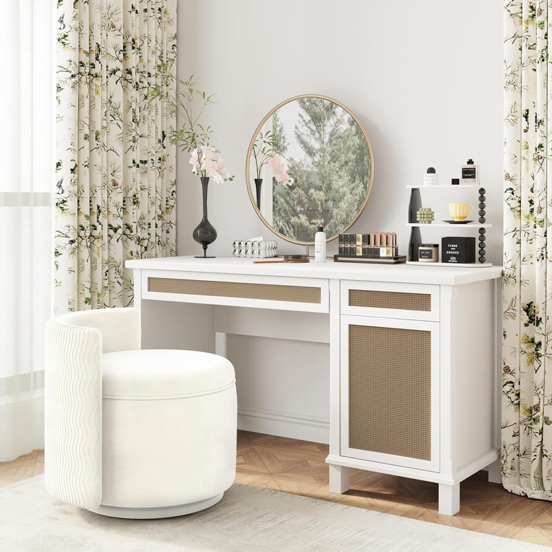 Mercer41 360 Swivel Accent Chair With Storage Vanity Stool With Back Velvet Storage Ottoman Upholstered Round Barrel Vanity Chair For Living Room Makeup Room Bedroom Wayfair